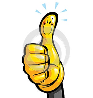 Thumbs up smiling yellow cartoon glove