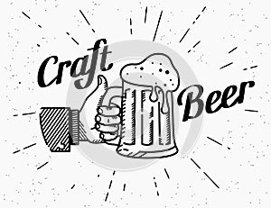 Thumbs up symbol icon with craft beer mug