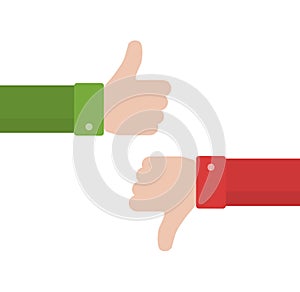 Thumbs up and thumbs down in flat style