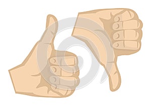 Thumbs Up and Thumbs Down Hand Gestures Vector Illustration