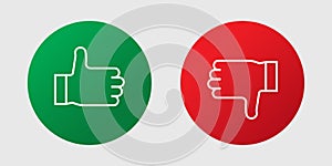 Thumbs up and thumbs down, icons in vector shape