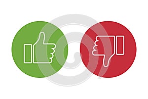 Thumbs up thumbs down red and green isolated vector like social media signs