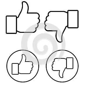 Thumbs up and thumbs down Vector icon set. confirmation illustration sign collection. like or dislike symbol.