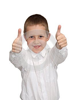 Thumbs up, well-done gesture, smiling boy