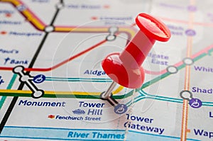 Thumbtack on Tower Hill station in london underground map