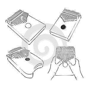 Thump piano or kalimba or thumb piano isolated on white vector cartoon icon illustration. Kalimba, vector sketch illustration.