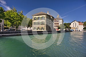 Thun city center with the Aare river passing through the middle of the city