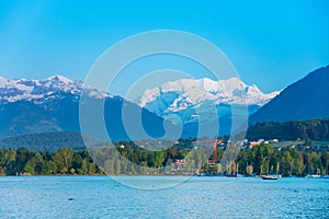 Thun lake and Alps snow caps