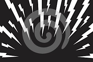 Thunder bolt background. Electric power, flash light, jagged stripes wallpaper. Superhero, boom, speed or surprise anime