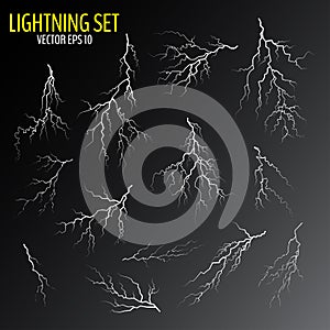 Set of various white cracks and lightning bolts