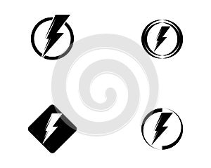 Thunder and Bolt Lighting Flash Icons Set. Flat Style on Dark Vector