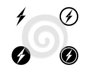 Thunder and Bolt Lighting Flash Icons Set. Flat Style on Dark Vector