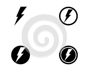 Thunder and Bolt Lighting Flash Icons Set. Flat Style on Dark Vector