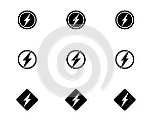 Thunder and Bolt Lighting Flash Icons Set. Flat Style on Dark Vector