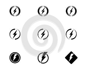 Thunder and Bolt Lighting Flash Icons Set. Flat Style on Dark Vector