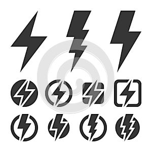 Thunder and Bolt Lighting Flash Icons Set. Vector