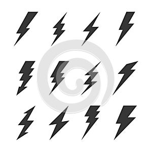 Thunder and Bolt Lighting Flash Icons Set. Vector