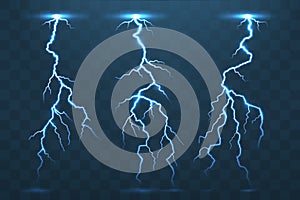 Thunder bolt and lightnings, thunderstorm electricity flash. Ele