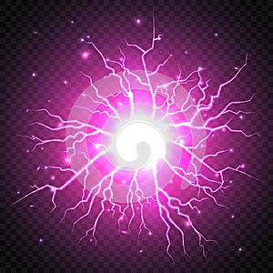 Thunder bolt on transparent background. Vector lightning flash photo