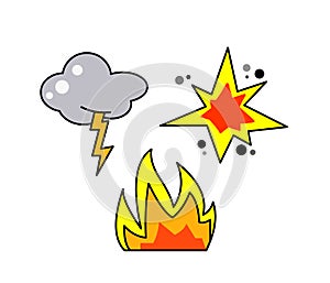 Thunder, fire and explosion icons
