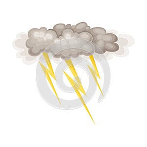 Thunder and Lightning as Natural Cataclysm Vector Illustration