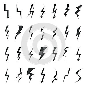 Thunder lightning bolt pictogram icons set design elements vector illustration