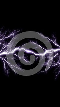 Thunder lightning bolts isolated on black background, abstract electric concept