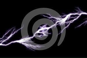 Thunder lightning bolts isolated on black background, abstract electric concept