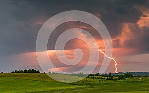 Thunder lightning storm clouds with lot of ligtning bolts