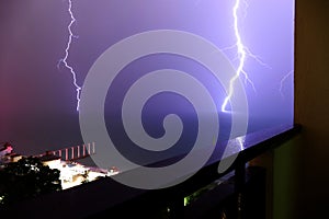 Thunder lightning strikes in the sea