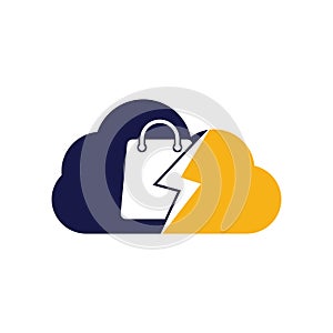 Thunder Shop cloud shape concept Logo design vector.