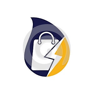 Thunder Shop drop shape concept Logo design vector.
