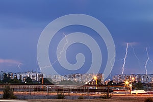 Thunder storm over the city