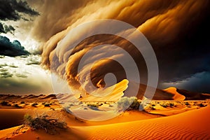 thunder storm rages over desert dune natural disaster , made with generative ai