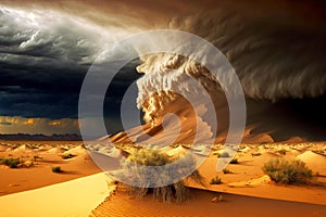 thunder storm rages over desert dune natural disaster , made with generative ai