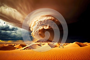 thunder storm rages over desert dune natural disaster , made with generative ai