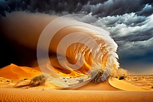 thunder storm rages over desert dune natural disaster , made with generative ai