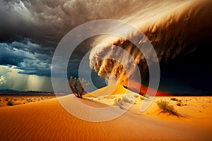 thunder storm rages over desert dune natural disaster , made with generative ai