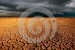 thunder storm sky Rain clouds  Cracked dry land without wate