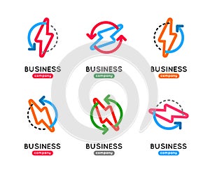 Thunderbolt icon set. Thunderbolt business logo. Thunderb