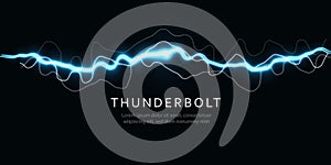 Thunderbolt, isolated lightning, electric current line, blue magic ray, abstract audio equalizer, digital signal