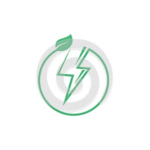 thunderbolt leaf or eco power energy circle icon vector concept design template