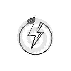 thunderbolt leaf or eco power energy circle icon vector concept design template