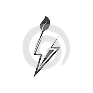 thunderbolt leaf or eco power energy circle icon vector concept design template