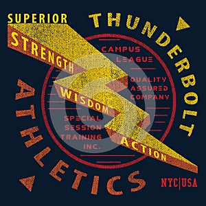 Thunderbolt lightning bolt thunder textured varsity style sporty poster illustration wall art t shirt graphic design