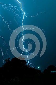 Thunderbolt of lightning strikes earth