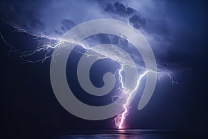 Thunderbolts on the water. natural phenomena. Weather forecast. AI-generated photo