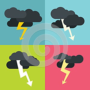 Thunderclouds flat icons on color background photo