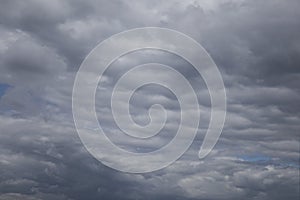 Thunderclouds over horizon. Rain, cloudy grey sky background