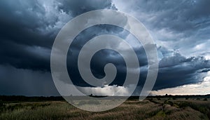 Thunderclouds in stormy sky, dark gray cloudscape before rain